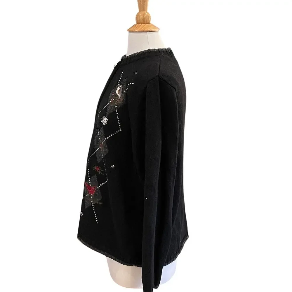 Croft & Barrow Ramie, Silk Blend Argyle Embroidered Zip Sweater, Cardinals, XL P